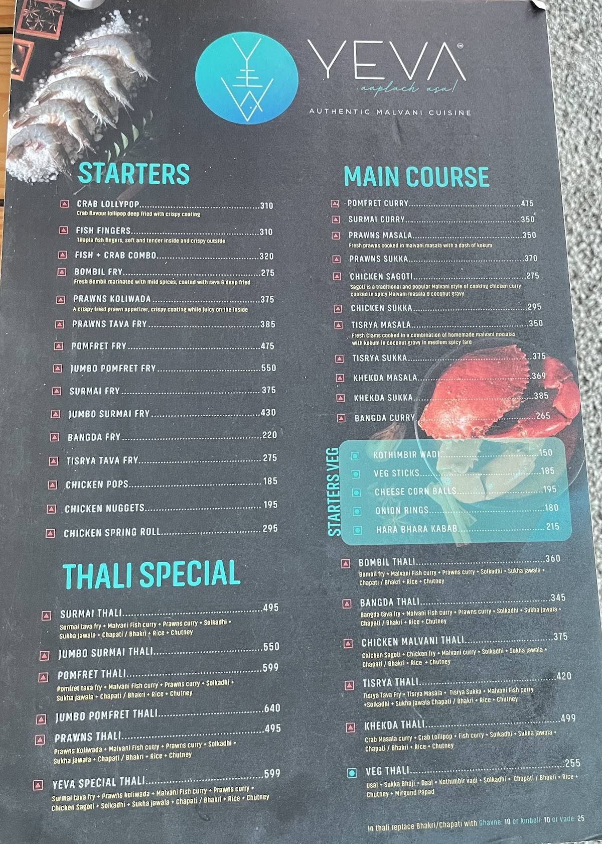 Yeva Restaurant menu