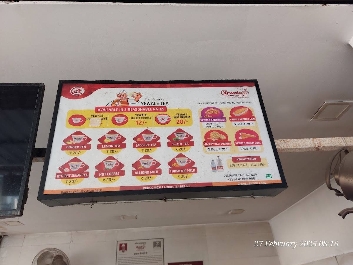 Yewale Tea menu