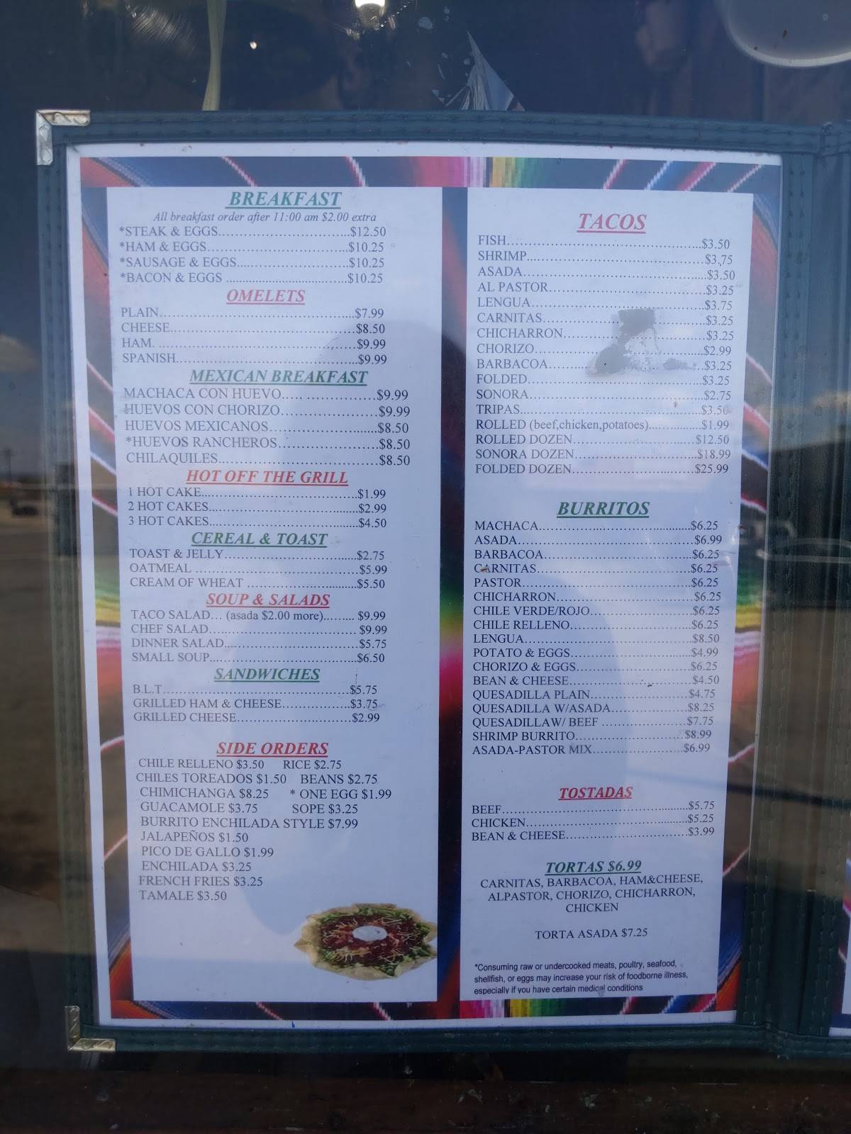 Menu at Tacos Mi Rancho restaurant, Yuma, 188 S 4th Ave
