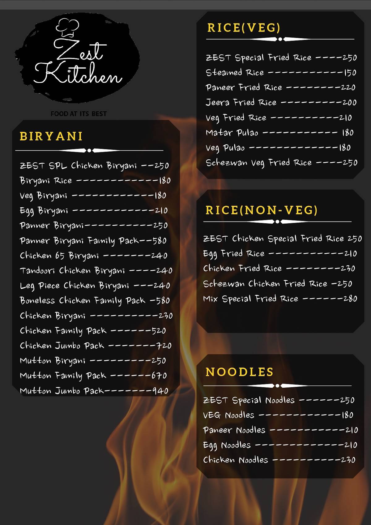 ZEST KITCHEN menu