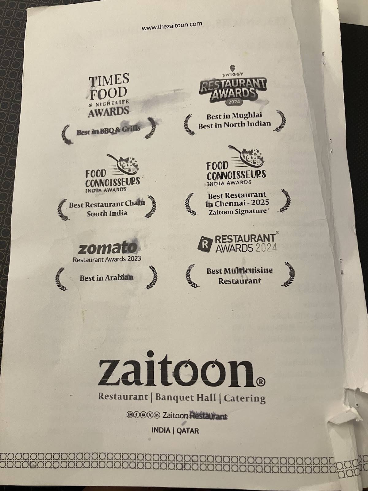 Zaitoon Restaurant & Grill Calicut menu