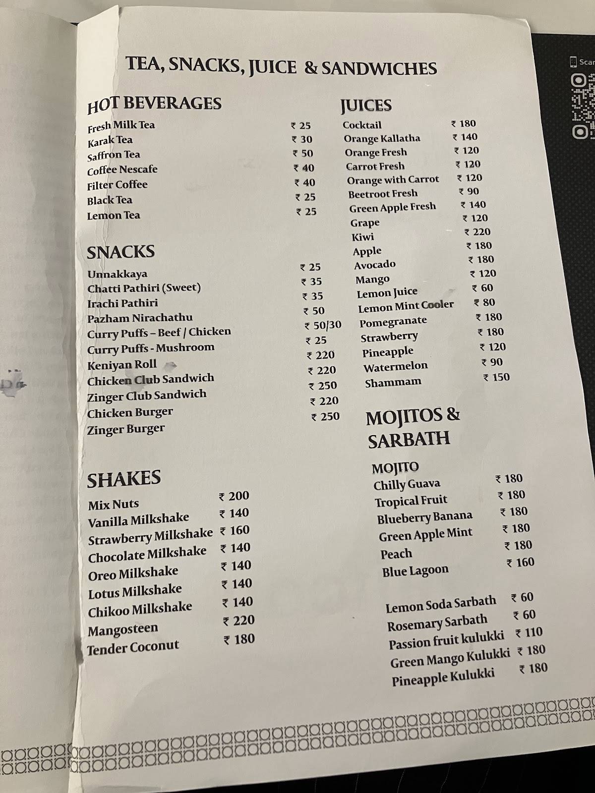 Zaitoon Restaurant & Grill Calicut menu