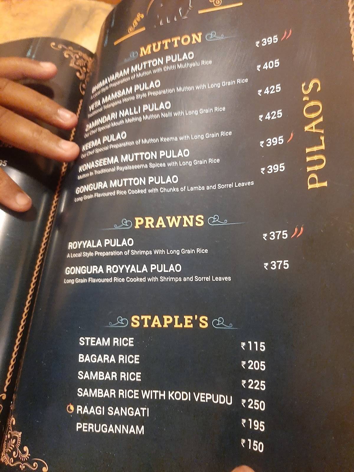 Menu at Zamindari Restaurant, Visakhapatnam