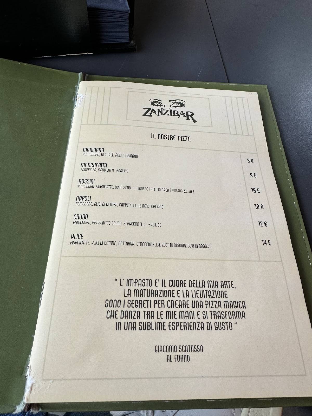 Menu di Zanzibar 