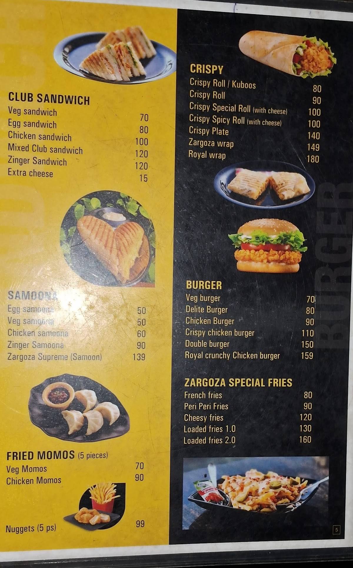 Zargoza Container Cafe Tirur menu