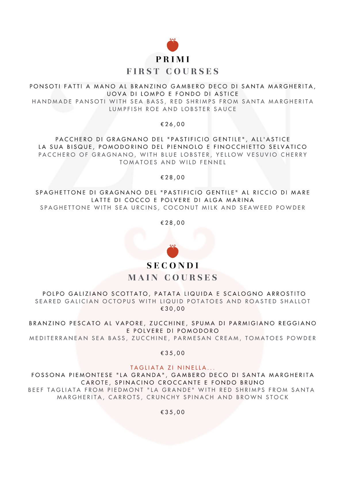 Menu di Zi’ Ninella Ristorante Gourmet 