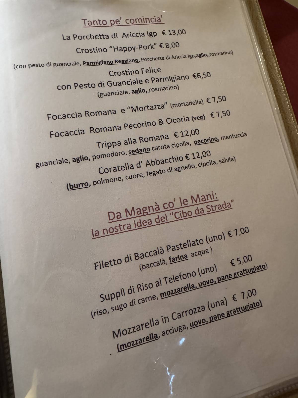 Menu di Accademia der Cacio e Pepe 