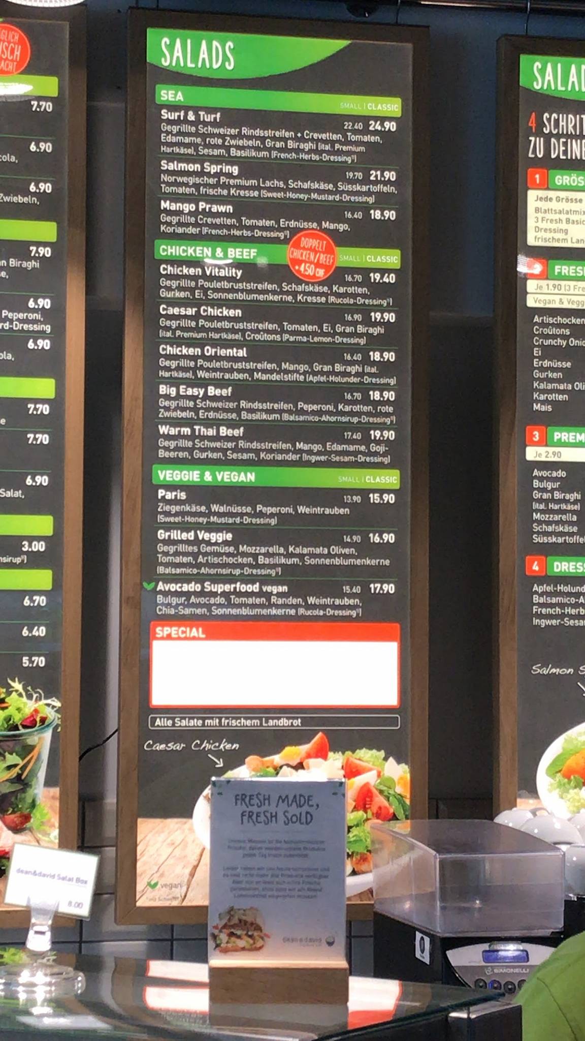 Menu di dean&david Bowls, Salate, Curries & Snacks in Zug 