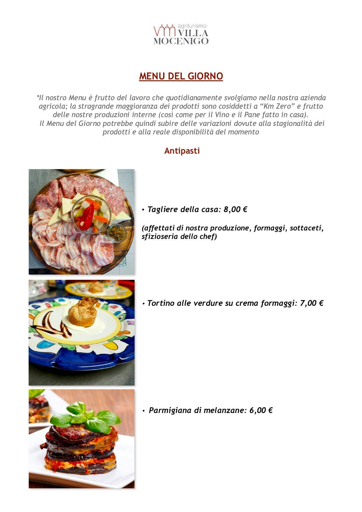 Menu di Agriturismo Villa Mocenigo 
