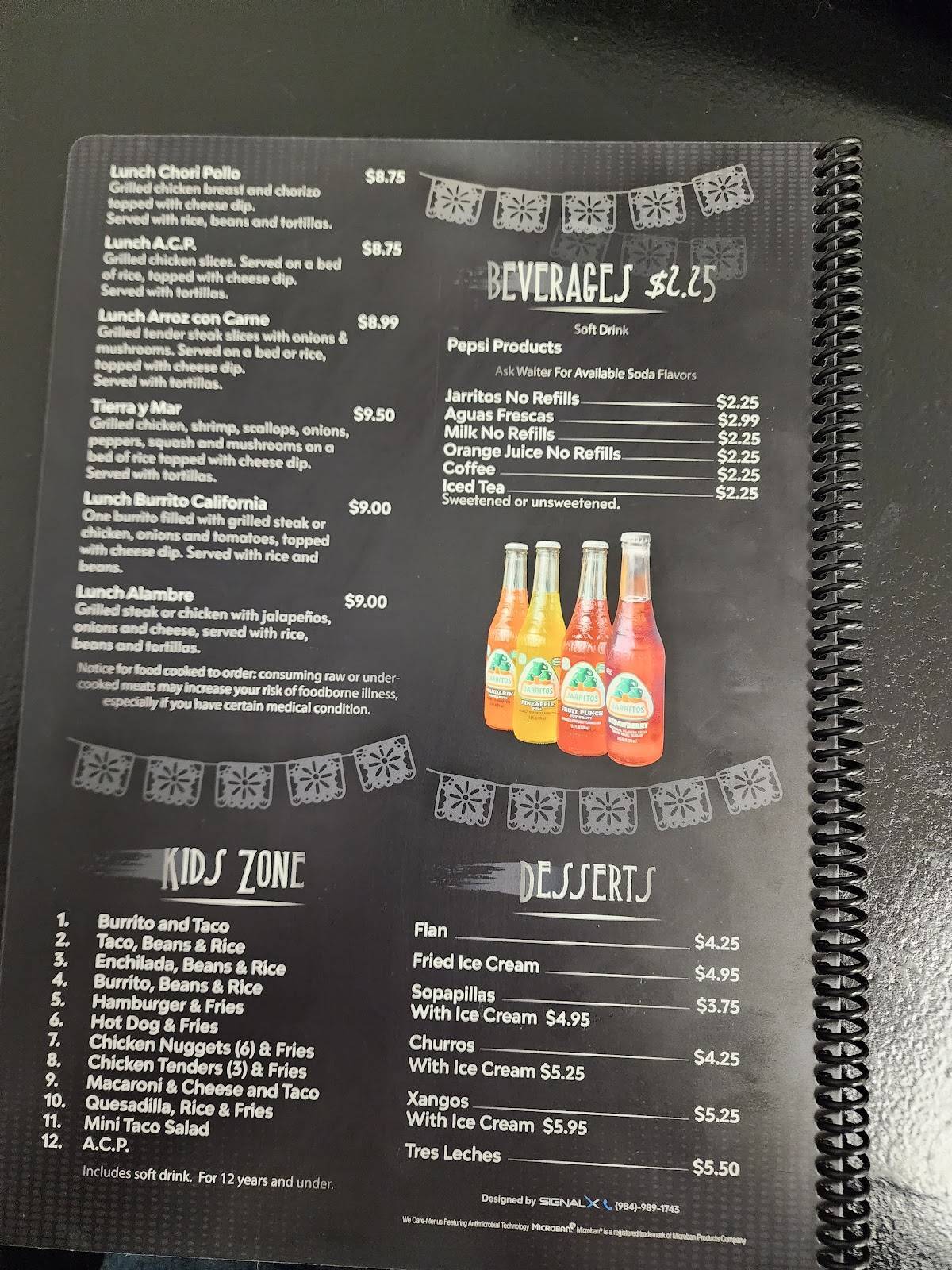 Menu at Ayala's Mexican Restaurant, Clarksville