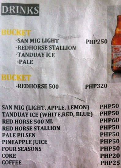 Mang Rudy's Tuna Grill & Papaitan menu