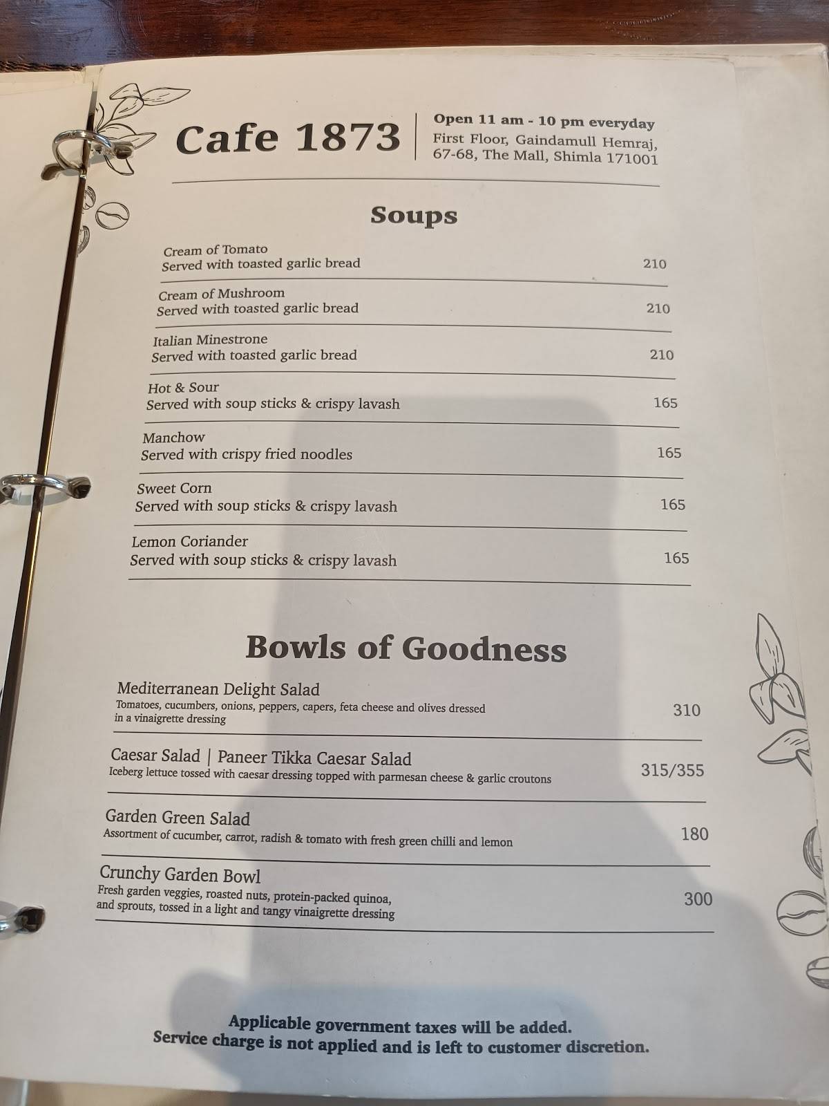 cafe1873 menu
