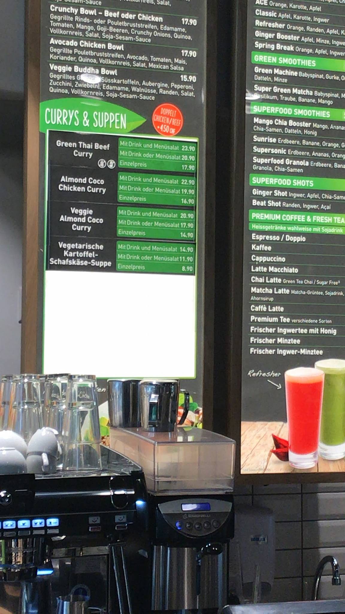 Menu di dean&david Bowls, Salate, Curries & Snacks in Zug 