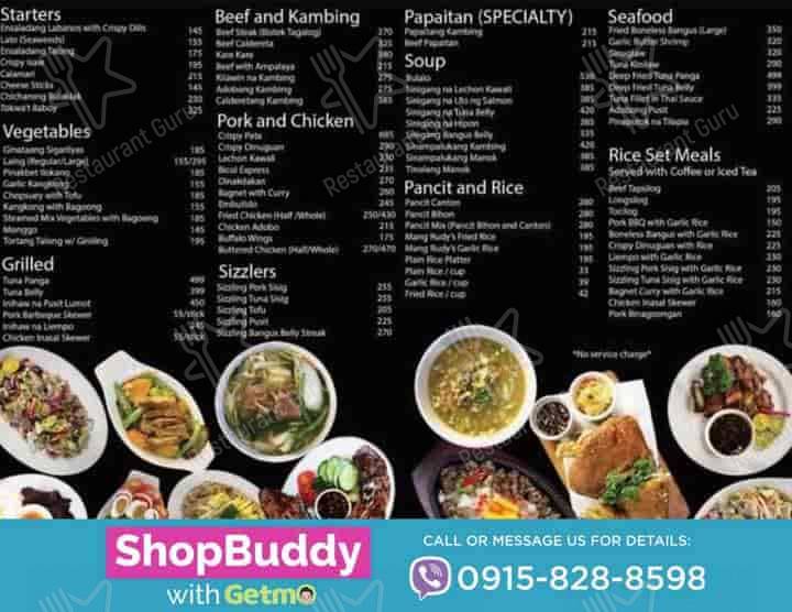 Mang Rudy's Tuna Grill & Papaitan menu