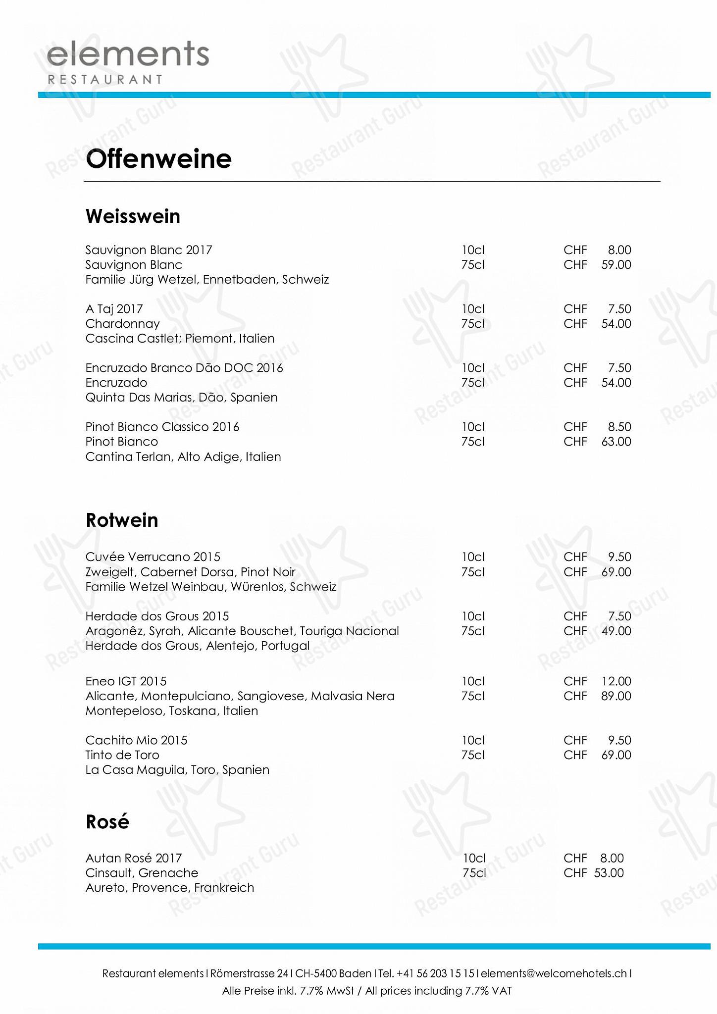 Restaurant elements in Baden - OUR MENU