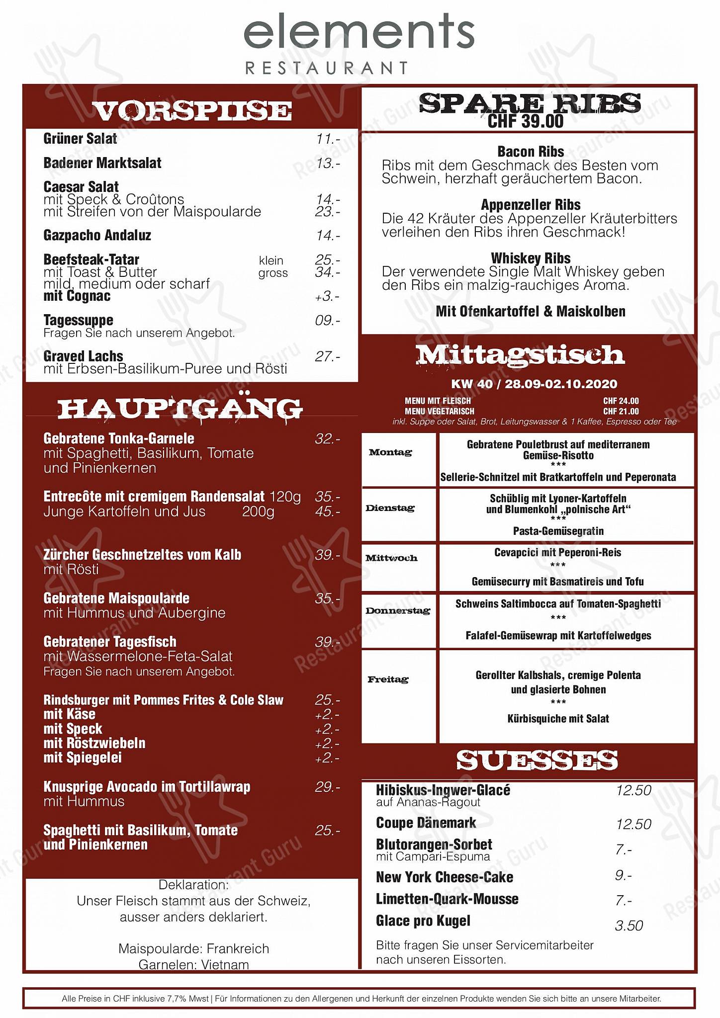 Menu di Restaurant elements - OUR MENU