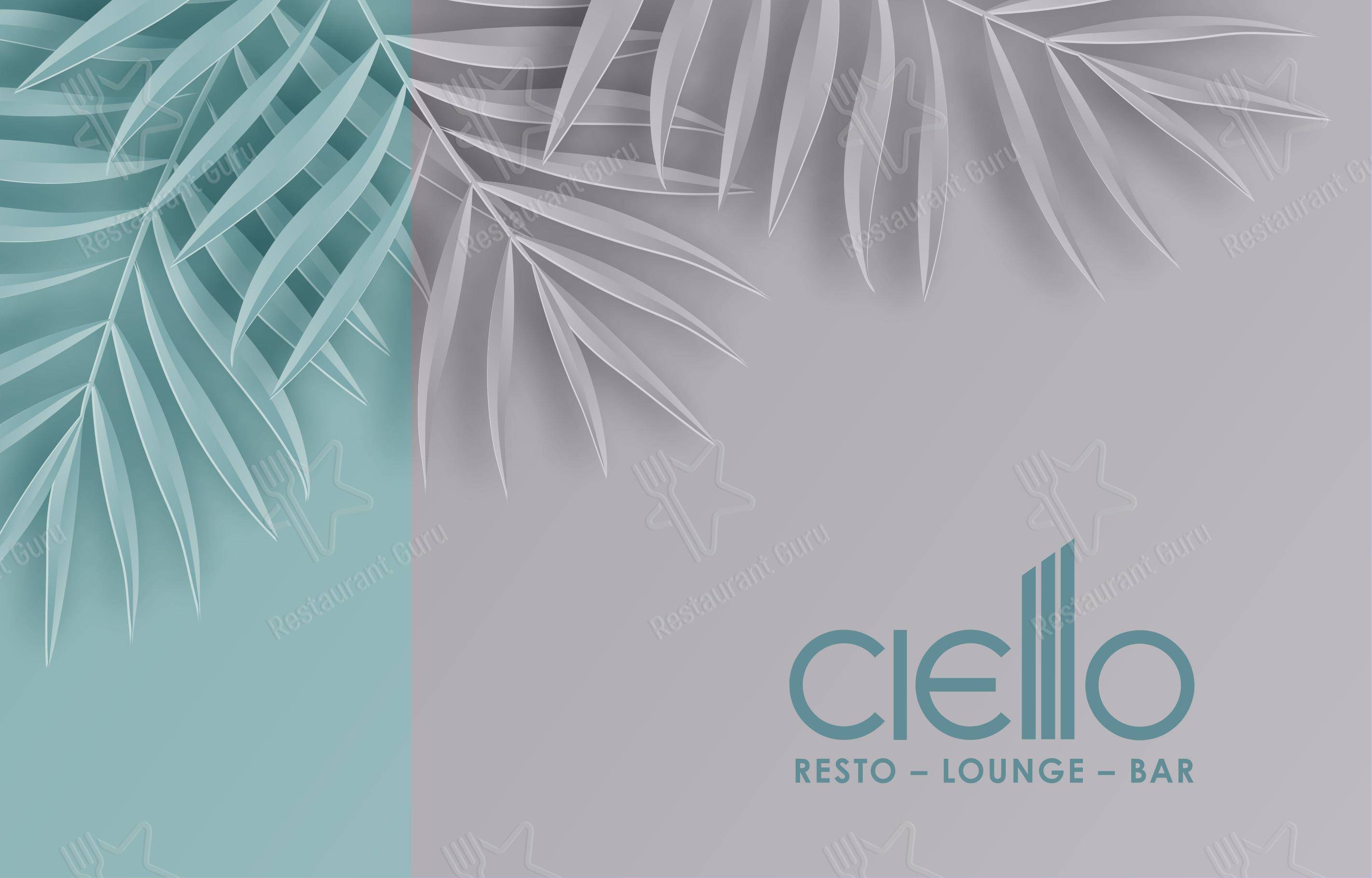 Menu at Cielo Restaurant, Benoni