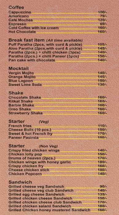 Cafe 1A menu