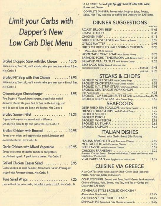 Menu at Dapper's West Family Restaurant, Addison