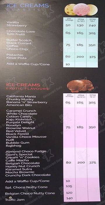 Gianis - Ice cream, shakes & sundaes menu