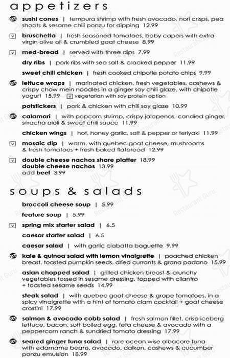 Menu de Moxies Bayers Lake Restaurant