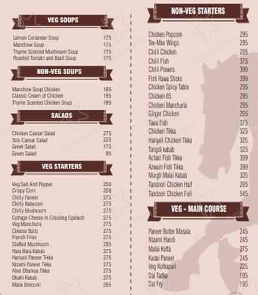 Mustang Terrace Lounge menu
