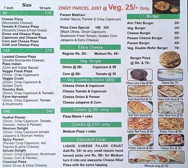 Pizza Cave menu