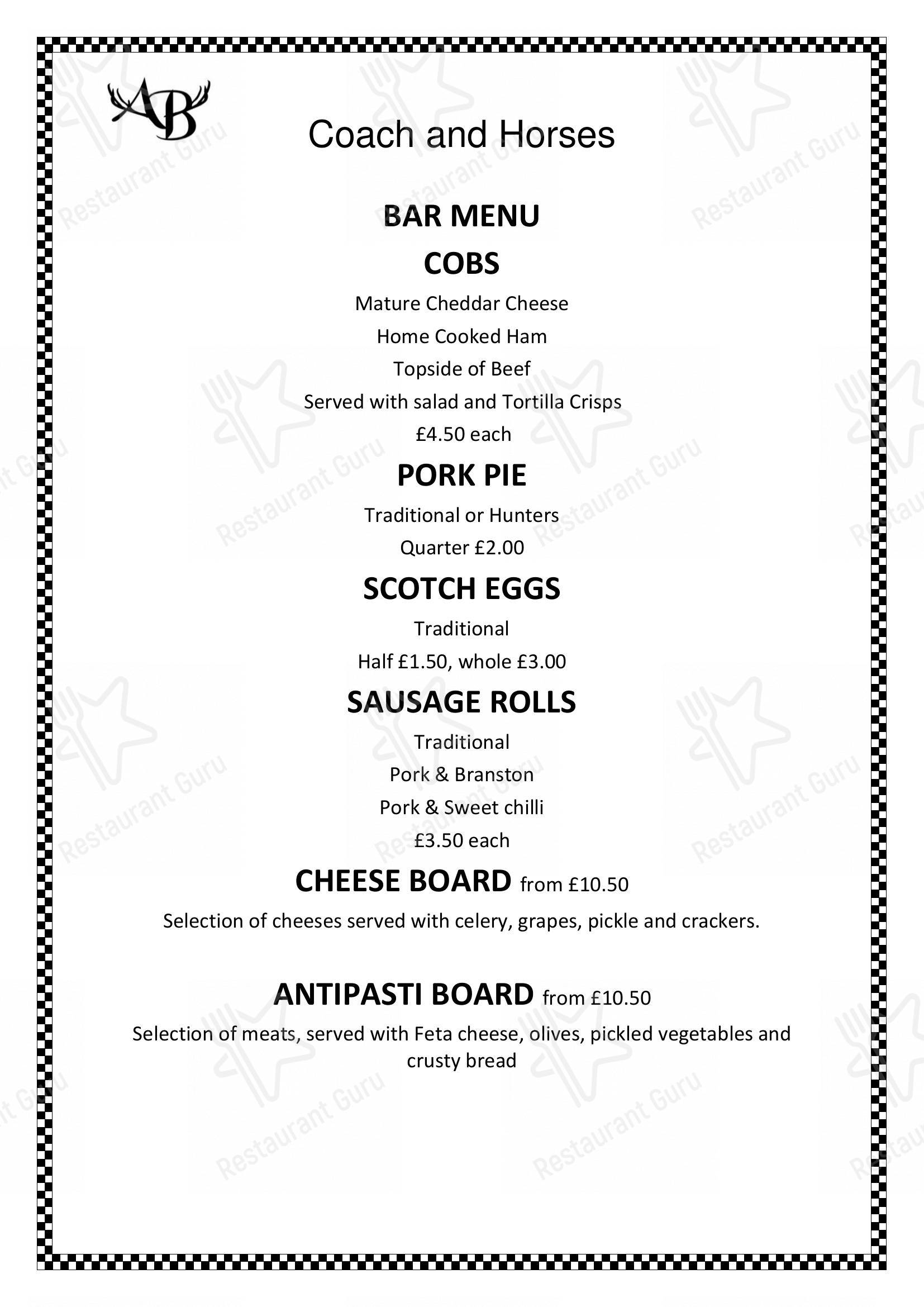 Menu at Coach & Horses pub & bar, Abbots Bromley