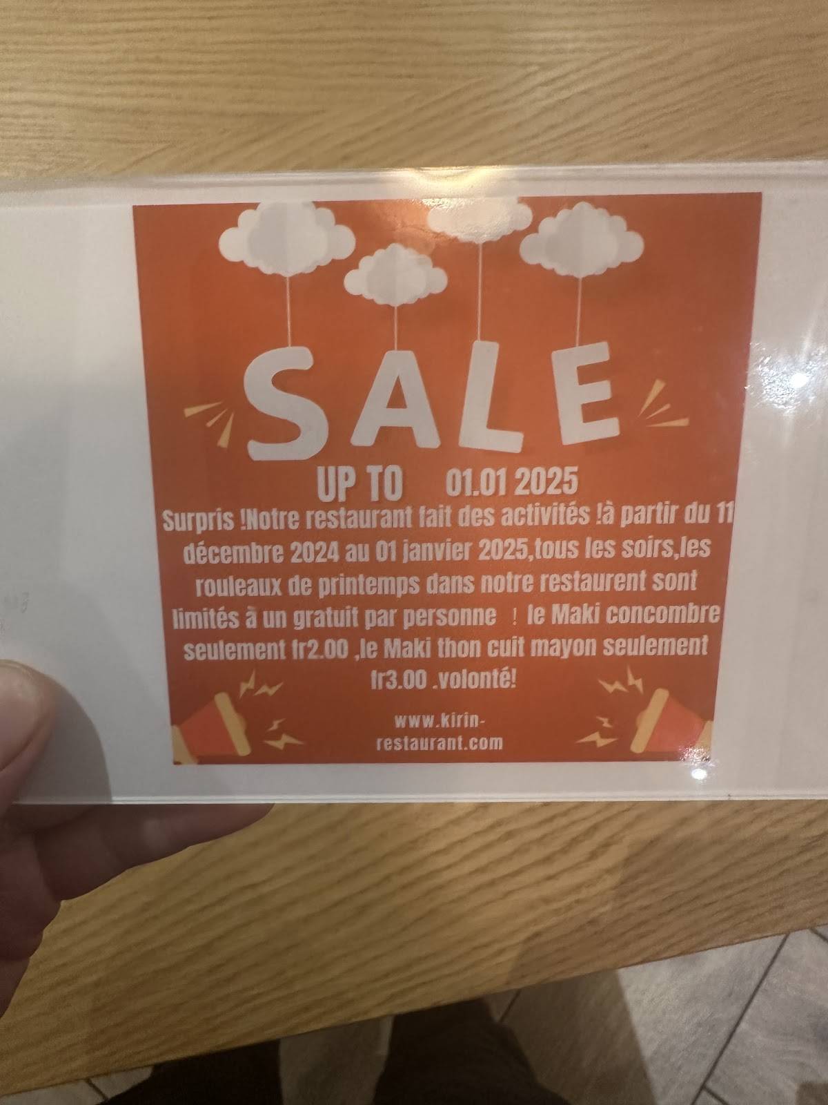 Menu di kirin sushi restaurant 