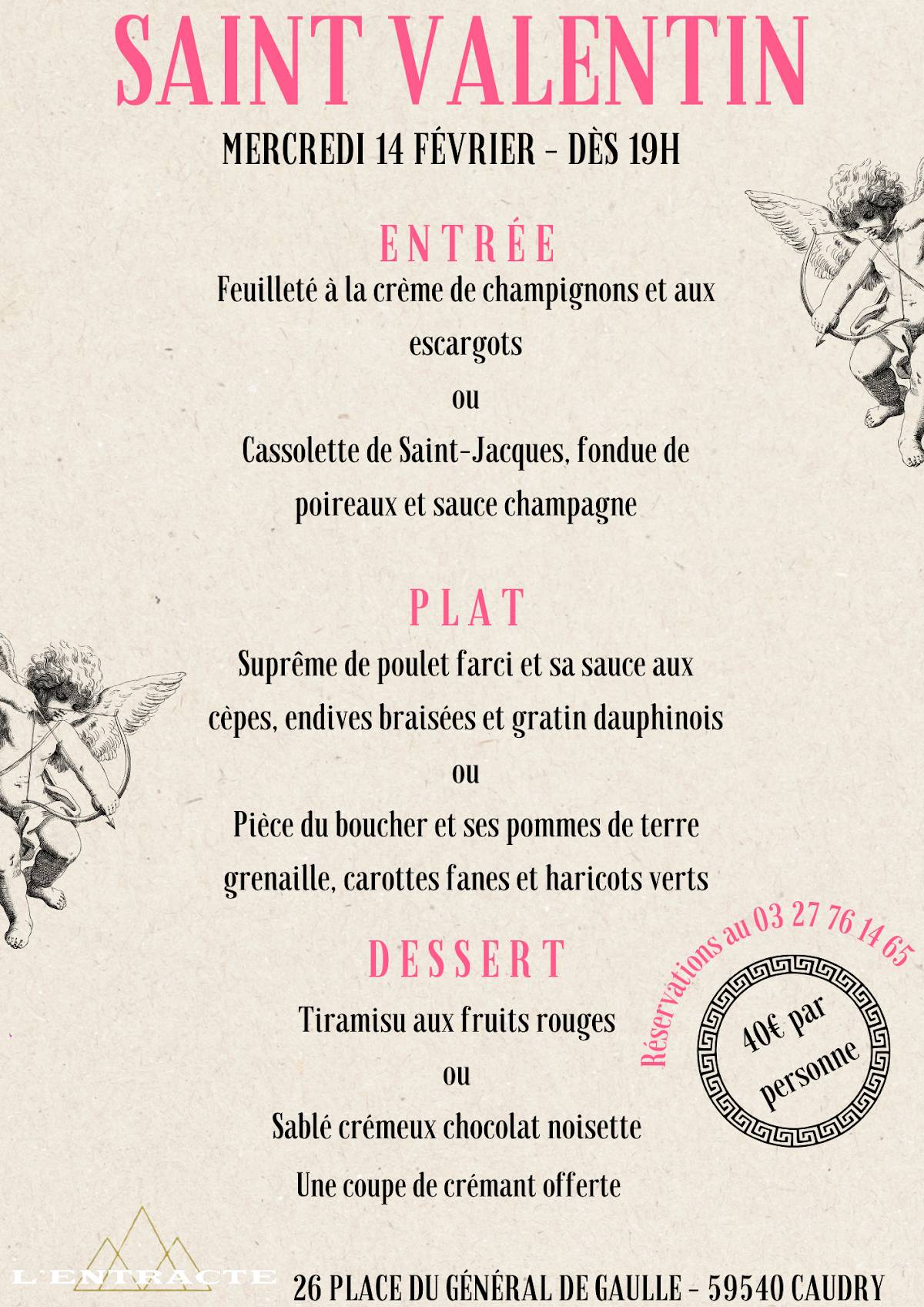 Menu de l'Entracte café