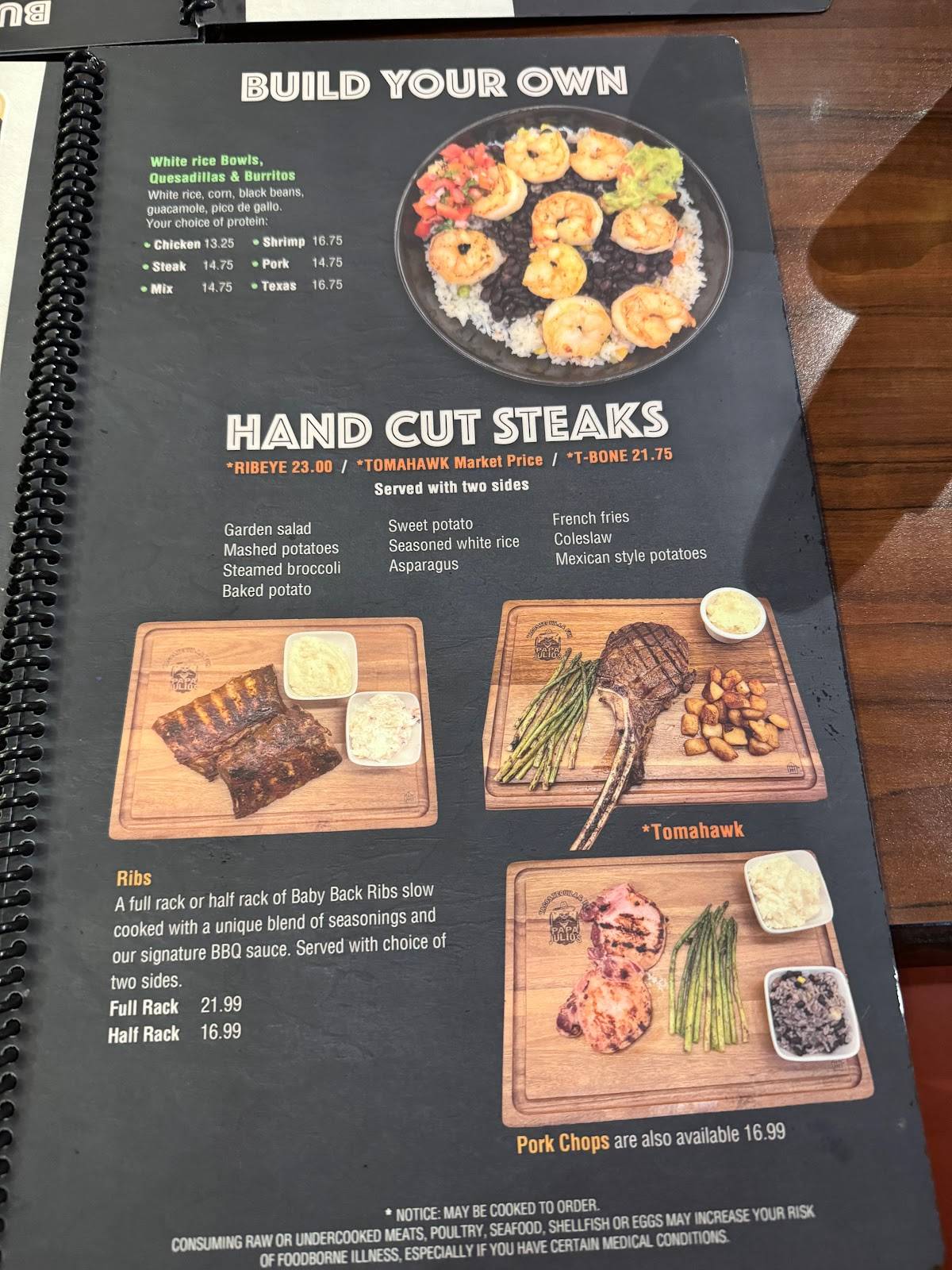 Menu at Papa Julio’s pub & bar, Abingdon