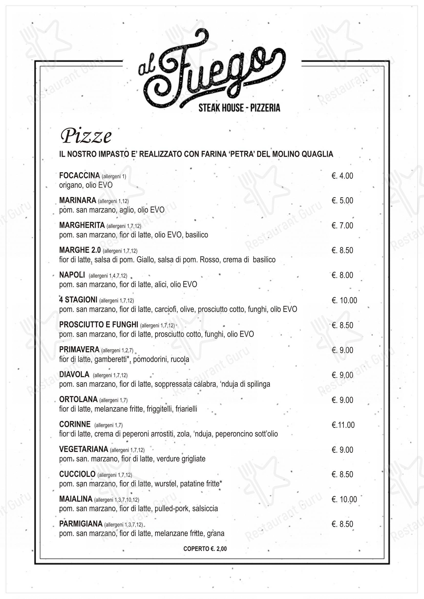 Menu per Al fuego ristorante