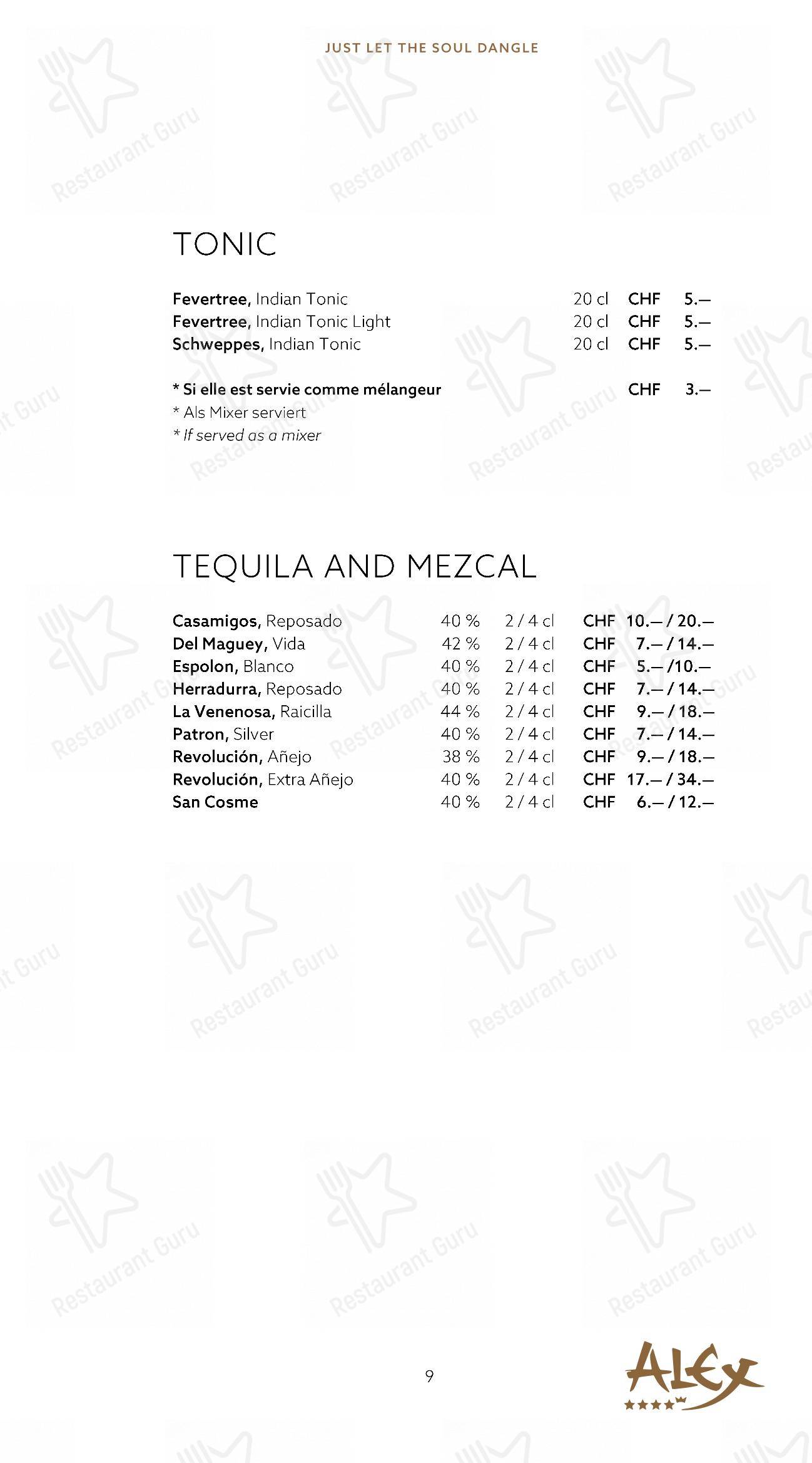 Alex Lounge Bar & Fumoir in Zermatt - Menu