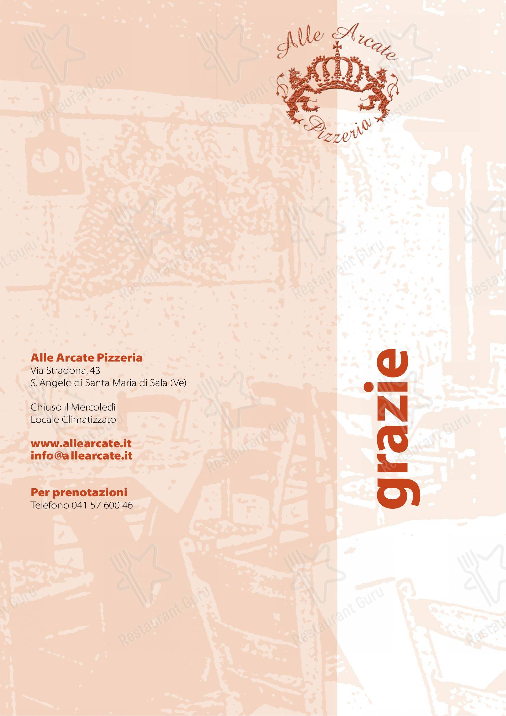 Menu per Alle Arcate pizzeria