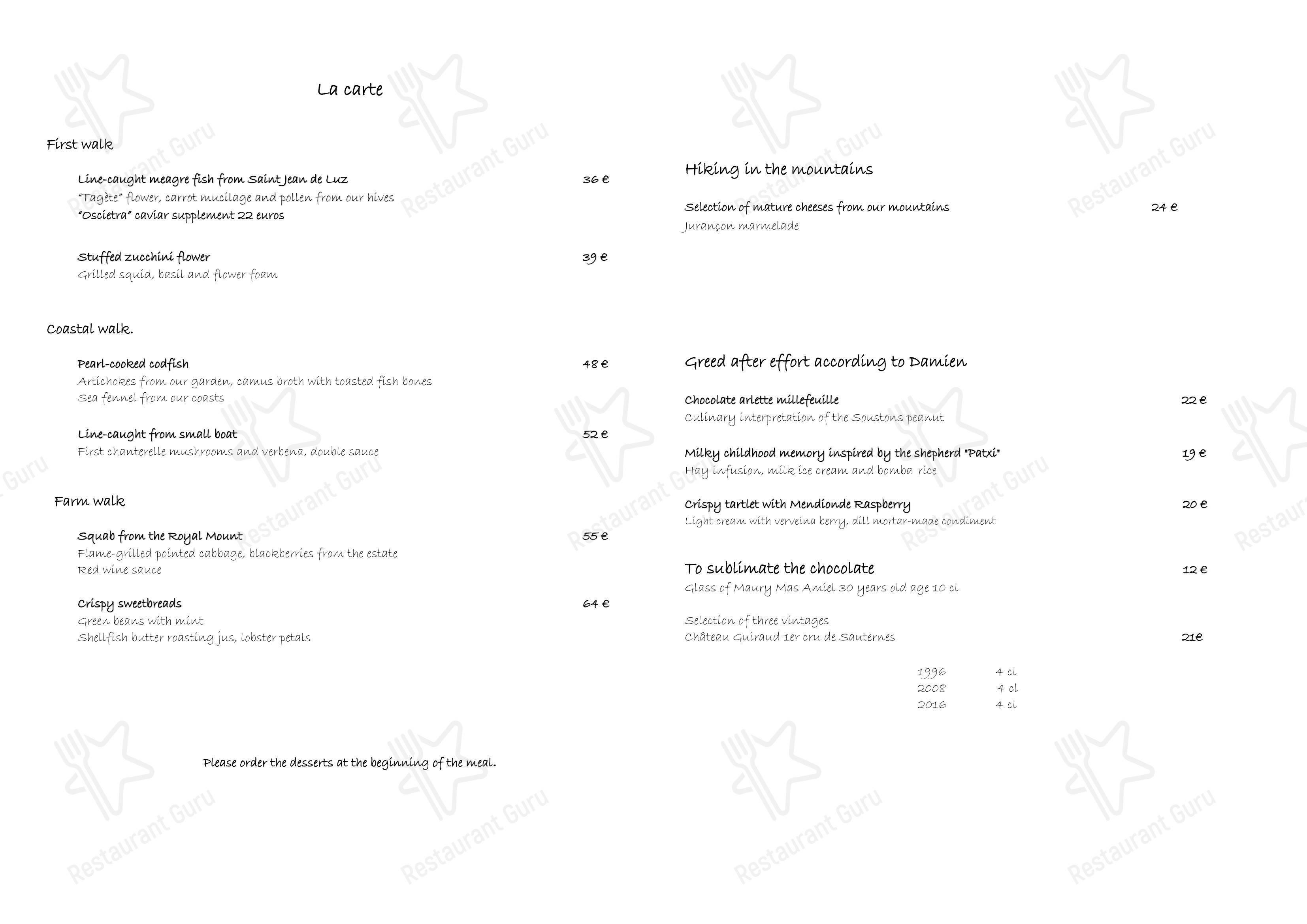 Menu pour Restaurant Auberge Ostape - Menu