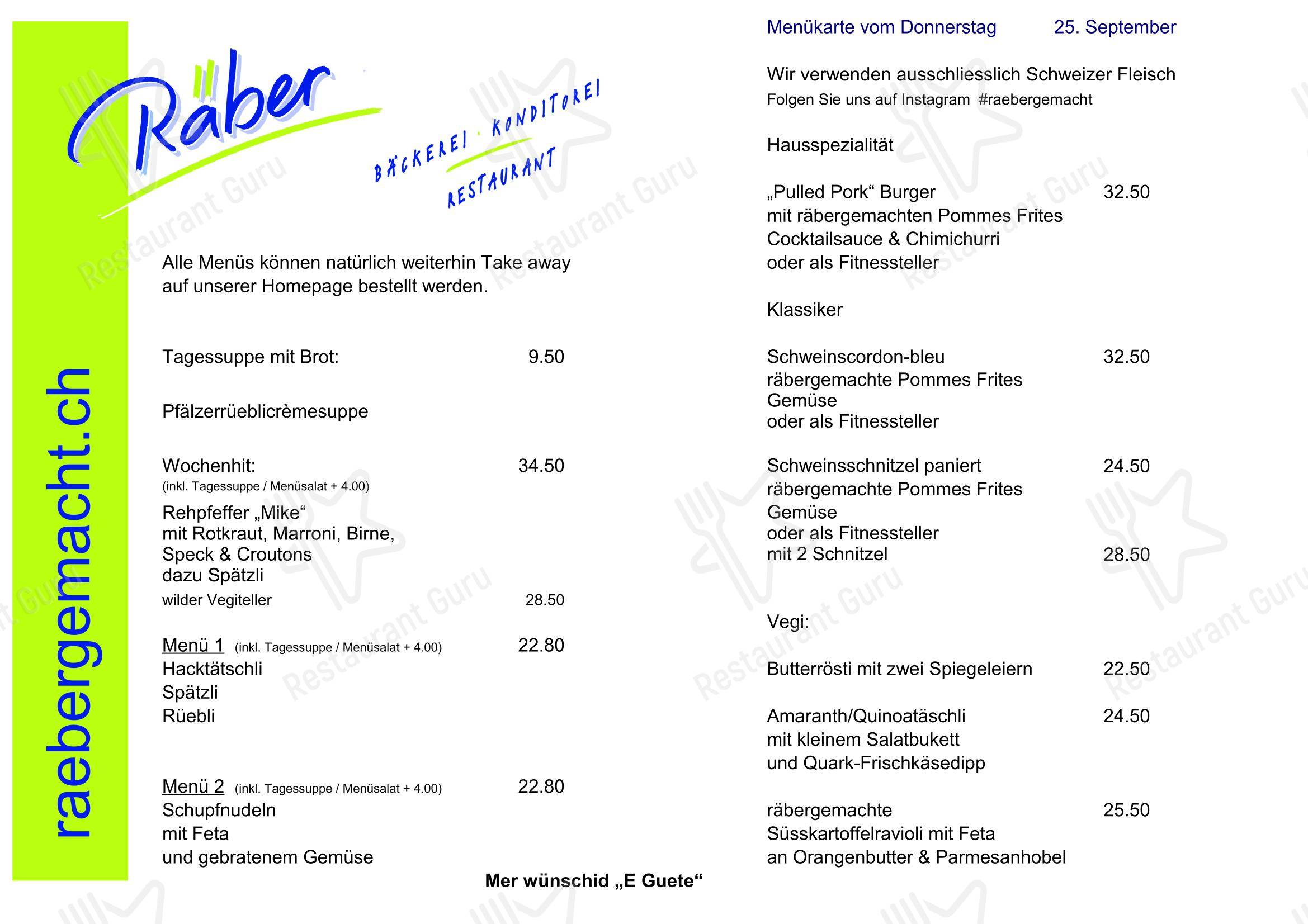 Menu di Bäckerei-Konditorei-Restaurant Räber - Menu bar
