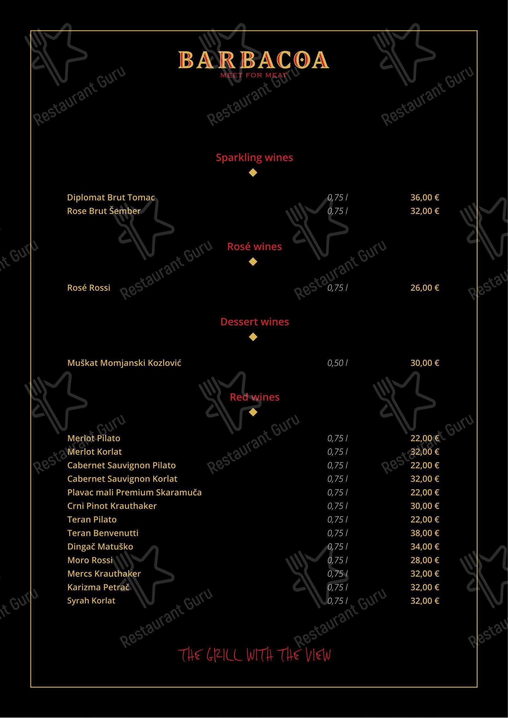 Menu bar per Barbacoa ristorante