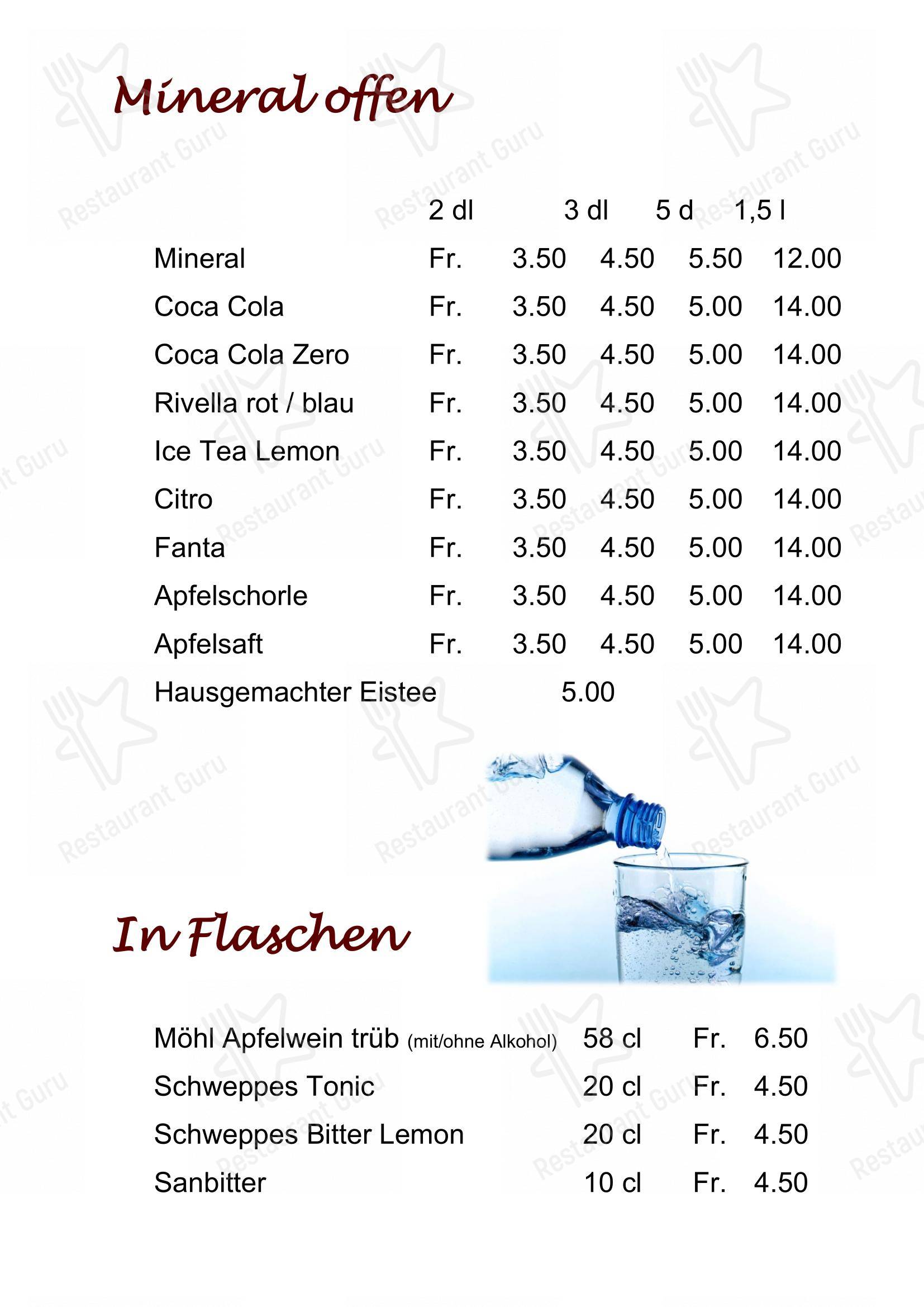 Berggasthaus Alpenrösli in Unterbäch - Menu