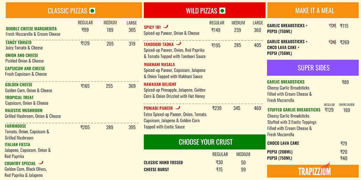 Trapizzium menu