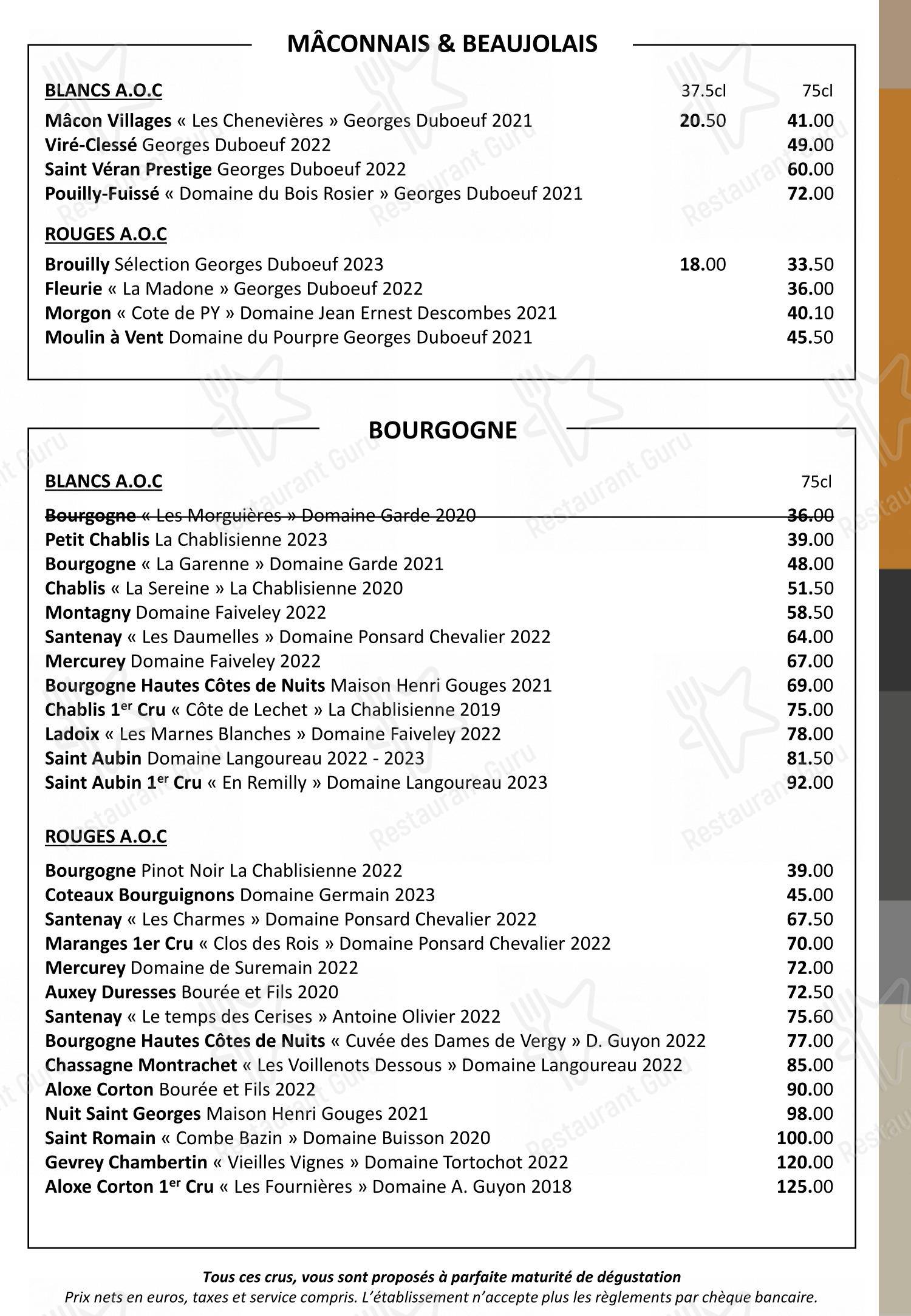 Menu pour Brasserie L'Ouest - Bocuse - repas et boissons