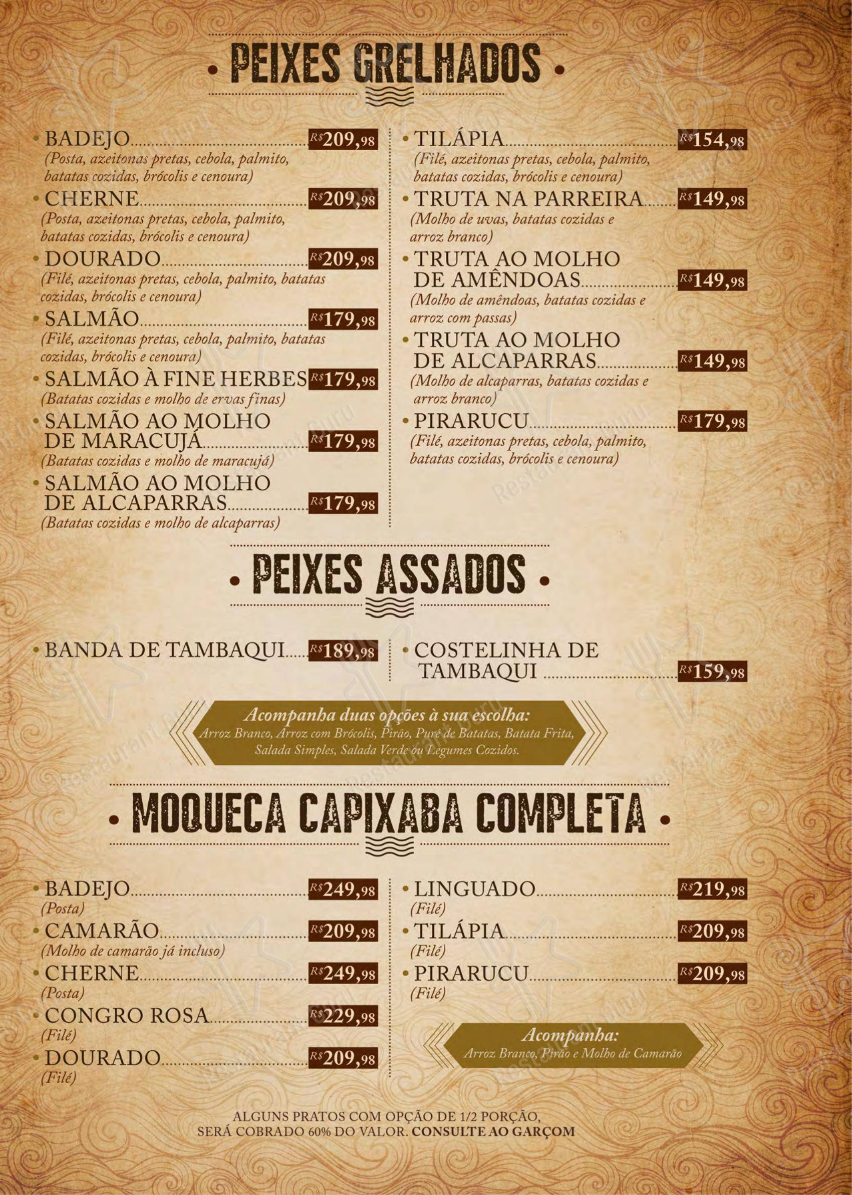 Menu para Centro Gastronômico Recanto restaurante