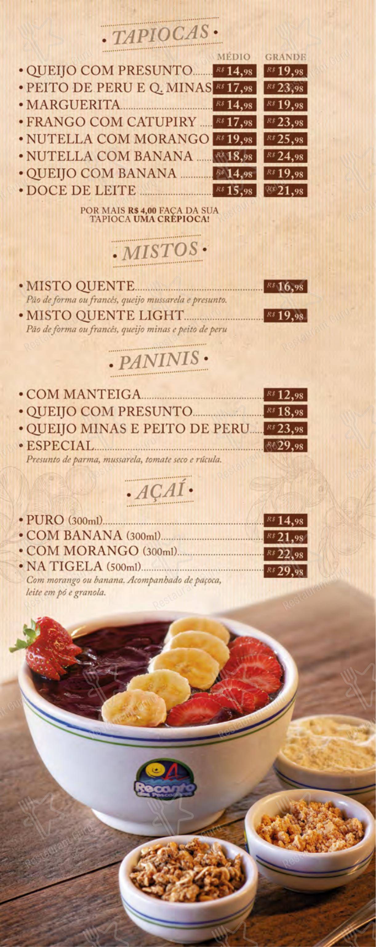 Centro Gastronômico Recanto em Teresópolis - 菜单