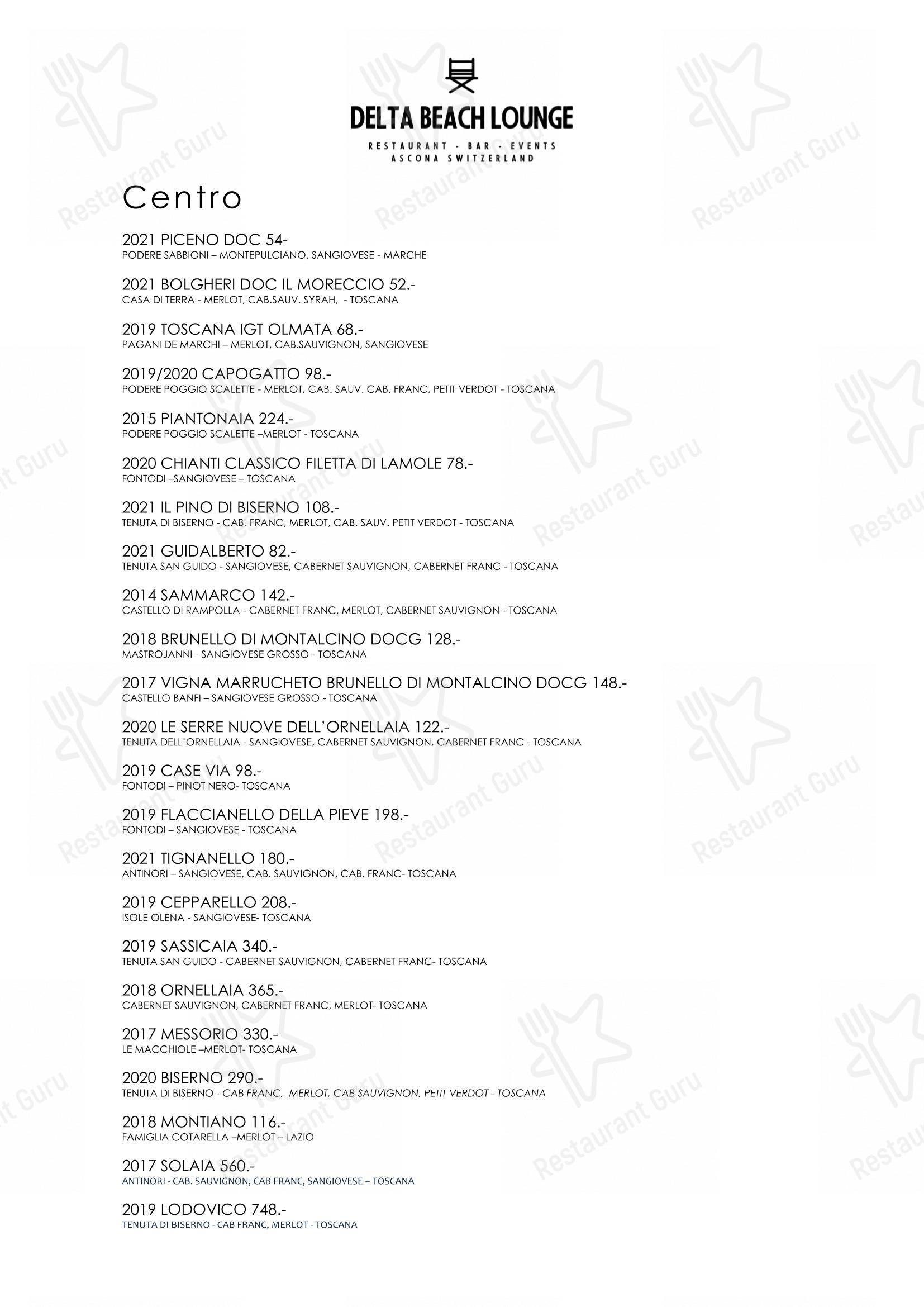 菜单 per Delta Beach Lounge ristorante