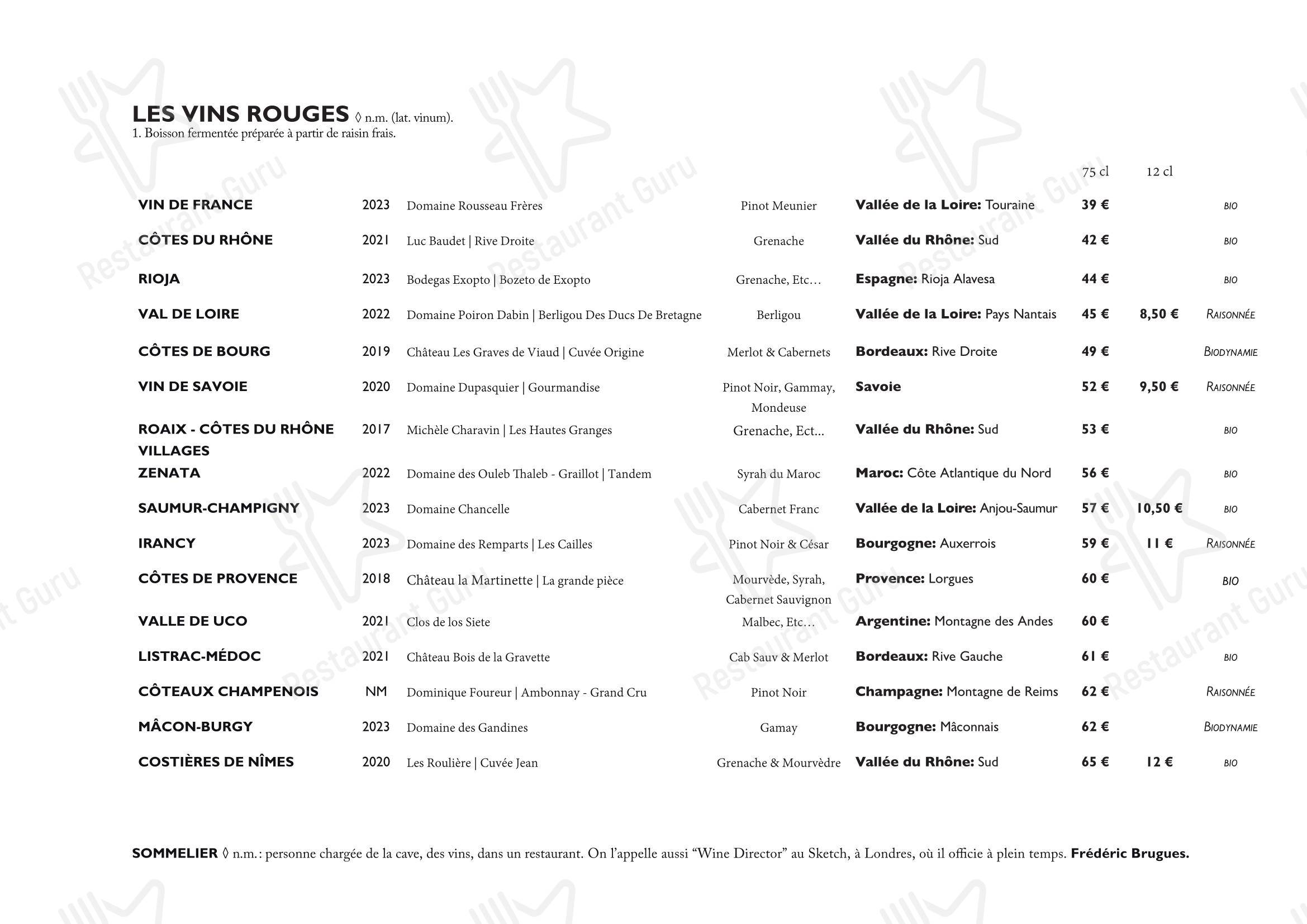 Menu pour Restaurant Derrière - repas et boissons