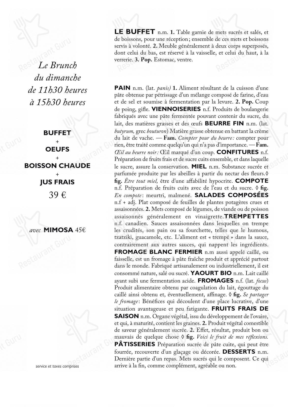 Restaurant Derrière dans Paris - Ночное меню