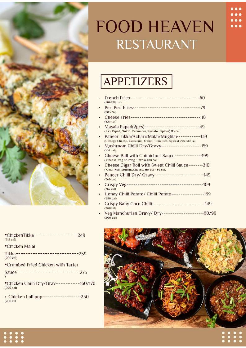Food Heaven Restaurant menu