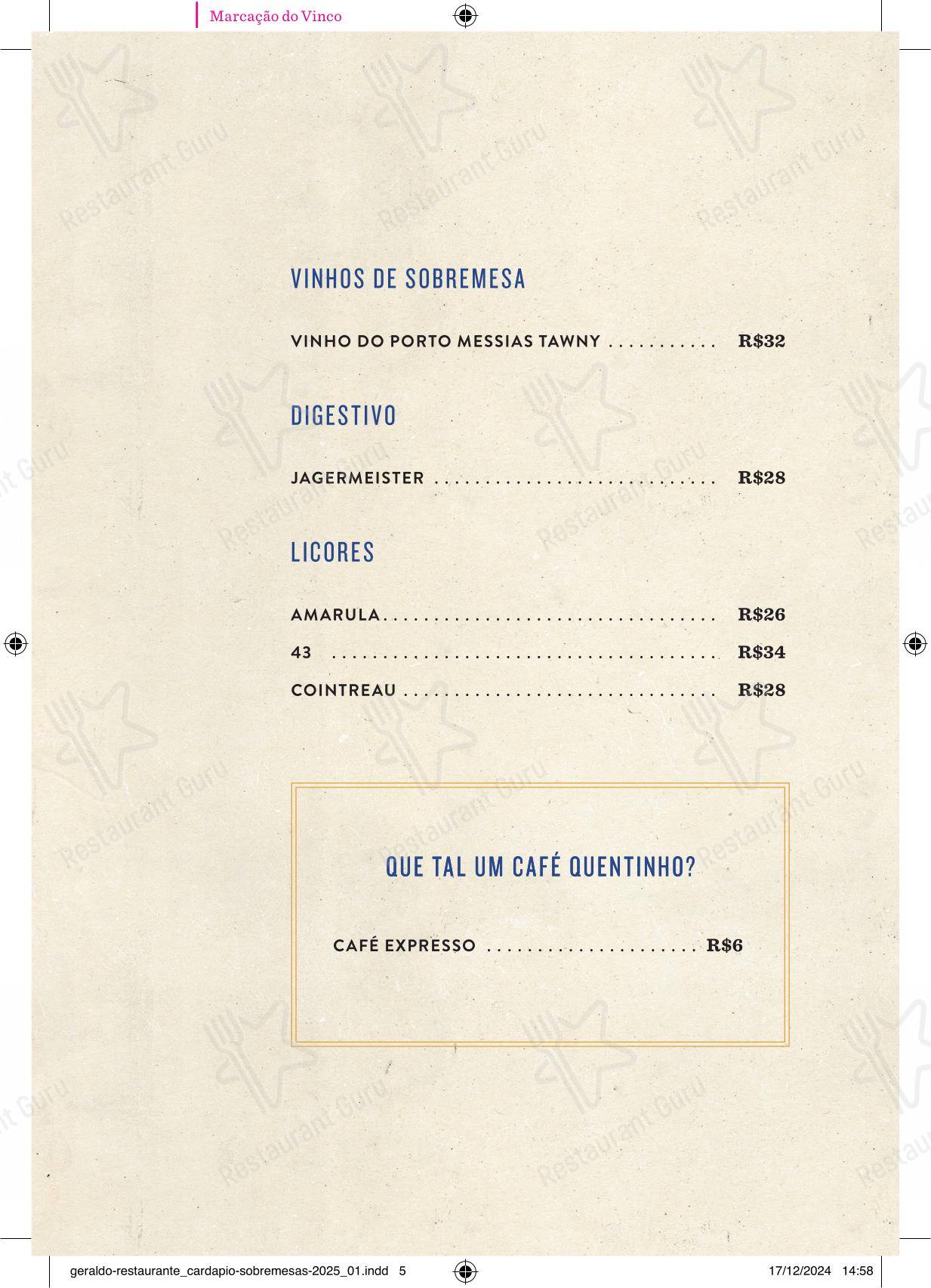 Menu para Geraldo Restaurante em Laguna