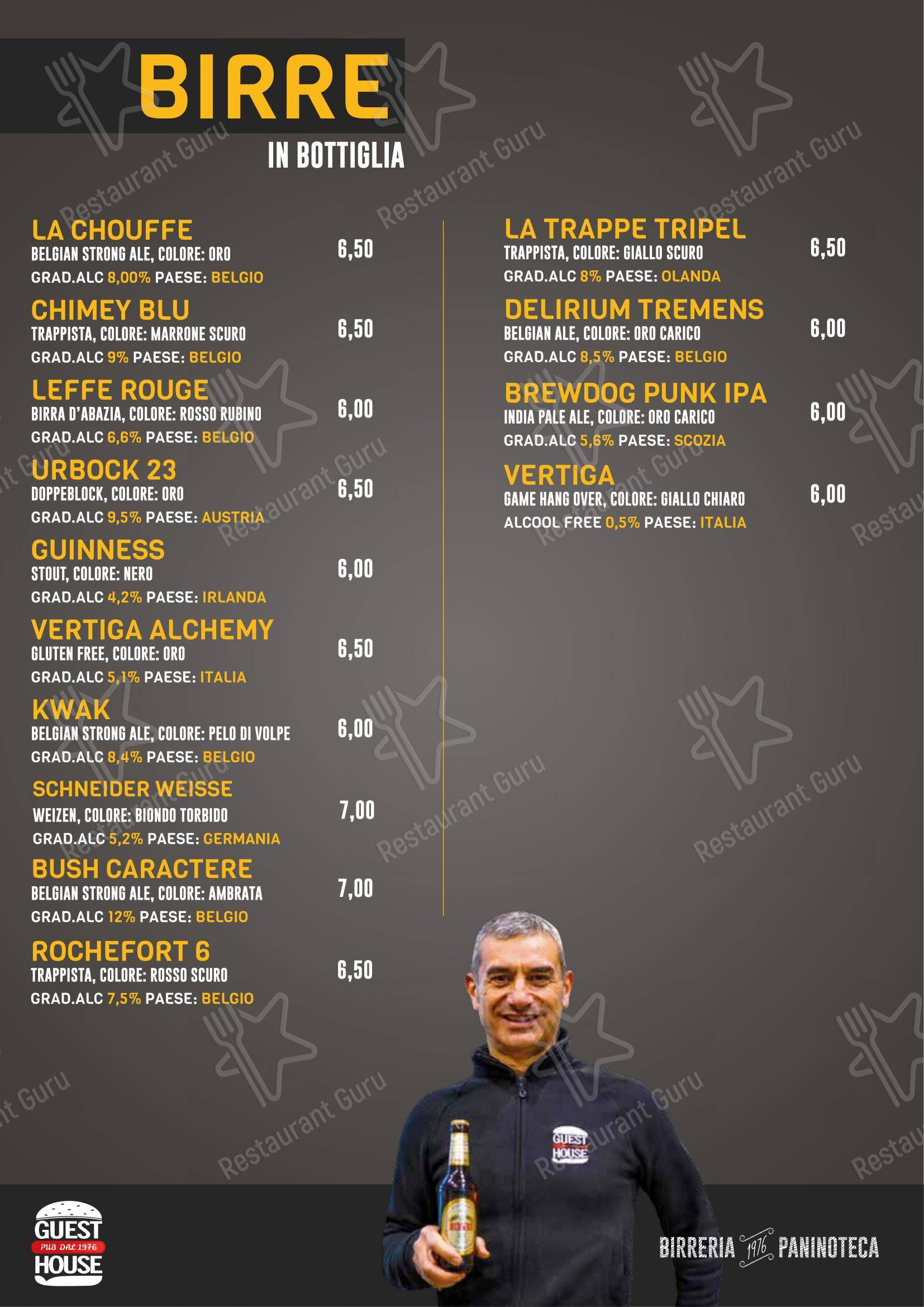 Menu pour Guest House Pub dans Naples