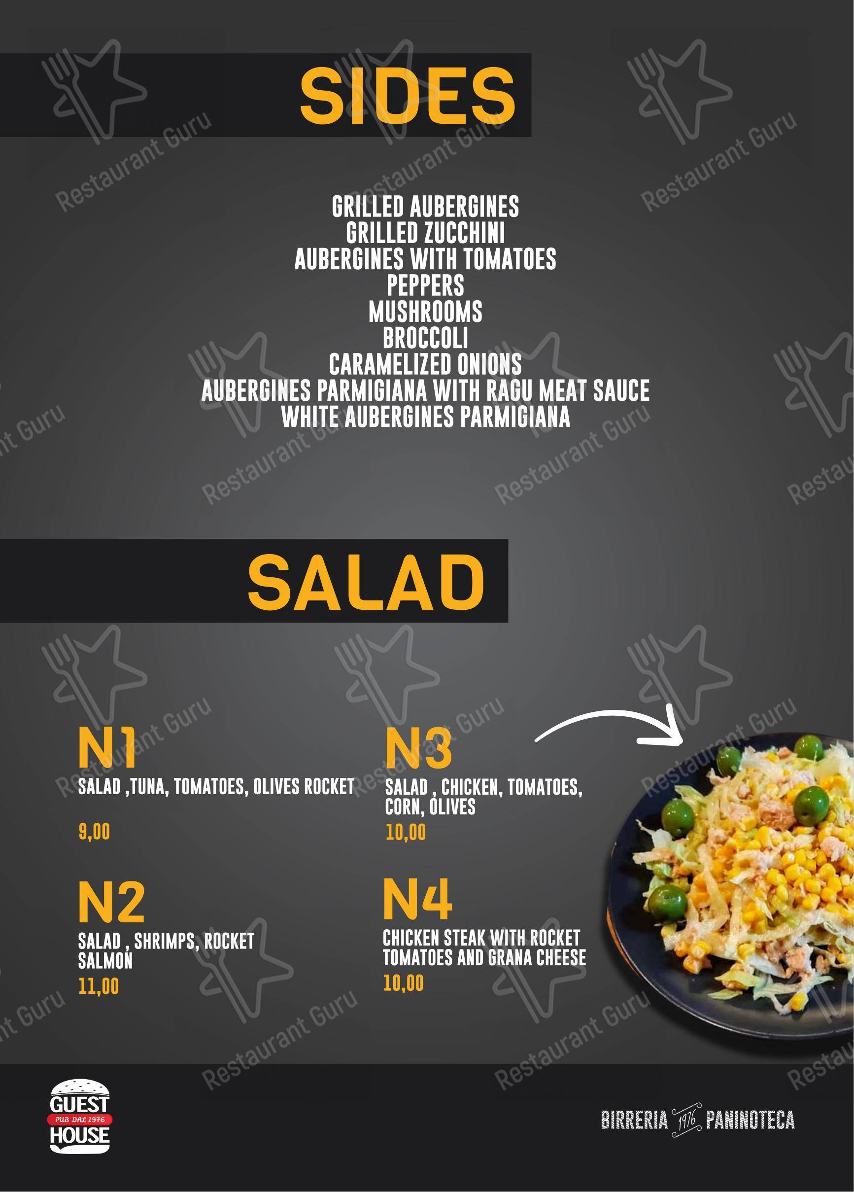 Menu pour Guest House Pub - Menu bar