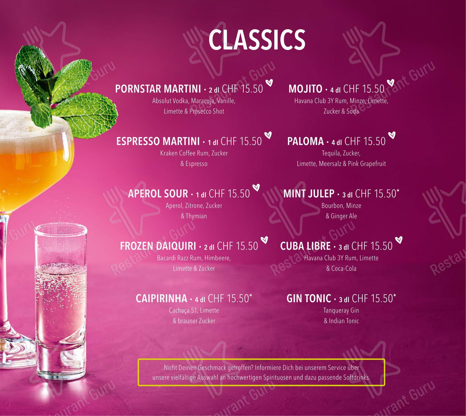 Menu per HANS IM GLÜCK - CHUR City West ristorante